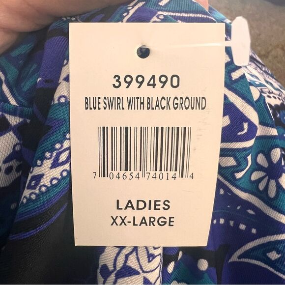 New ECI Blue Black Dress XXL Stretch V Neck Tie Back Office Date Night Church - Picture 6 of 11